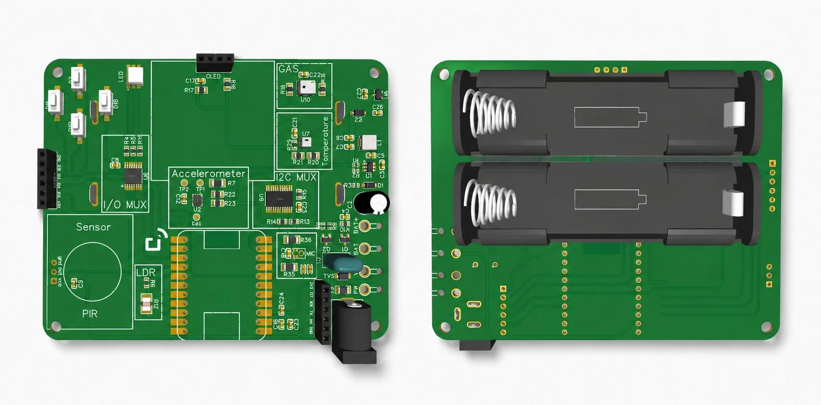 Incrix Sensor board education kit, front and back